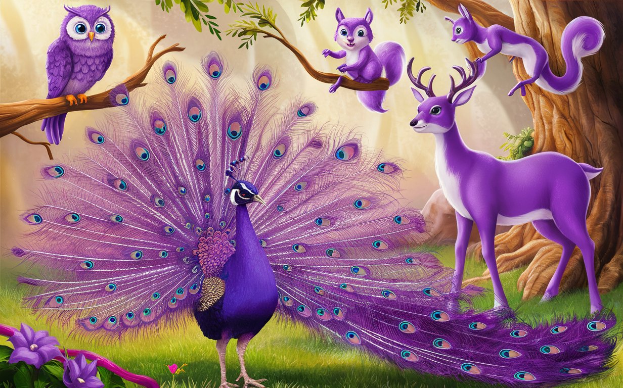 Different animals in a Purple color