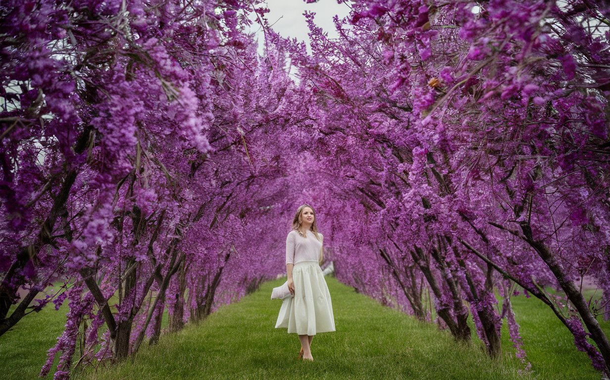 Lavendar Purple Trees in a Garden